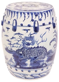 CHINESE BLUE AND WHITE QILIN MOTIF PORCELAIN GARDEN SEAT