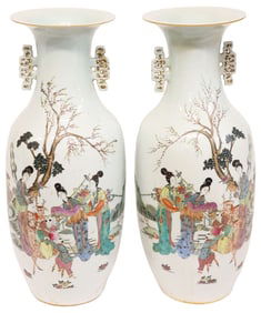 (2) CHINESE FAMILLE ROSE PORCELAIN BALUSTER VASES, 24"H