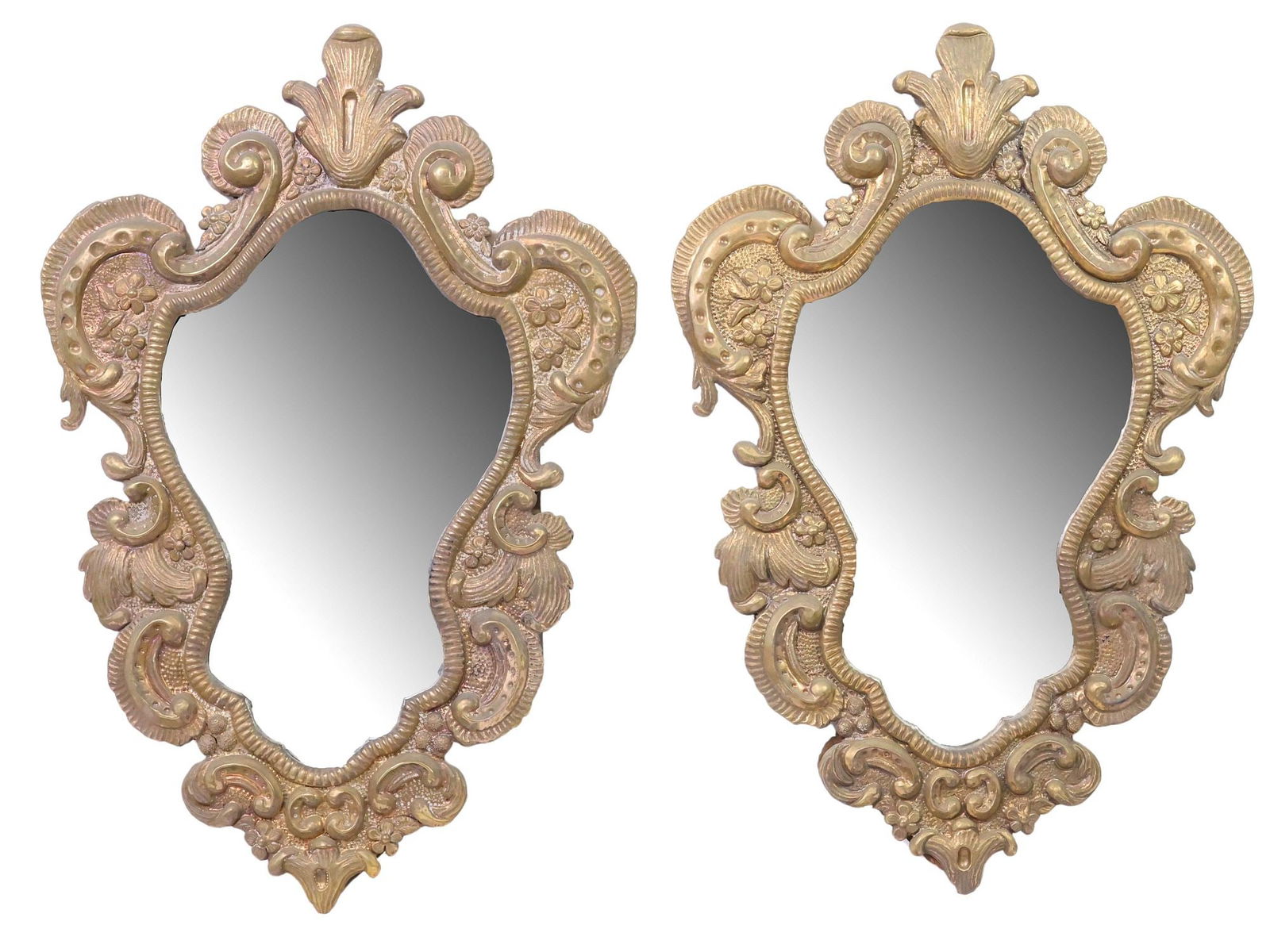 (2) ITALIAN BAROQUE STYLE BRASS REPOUSSE MIRRORS (1 of 3)
