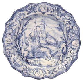 ITALIAN IAMA ALBISOLA BLUE & WHITE MAJOLICA CHARGER