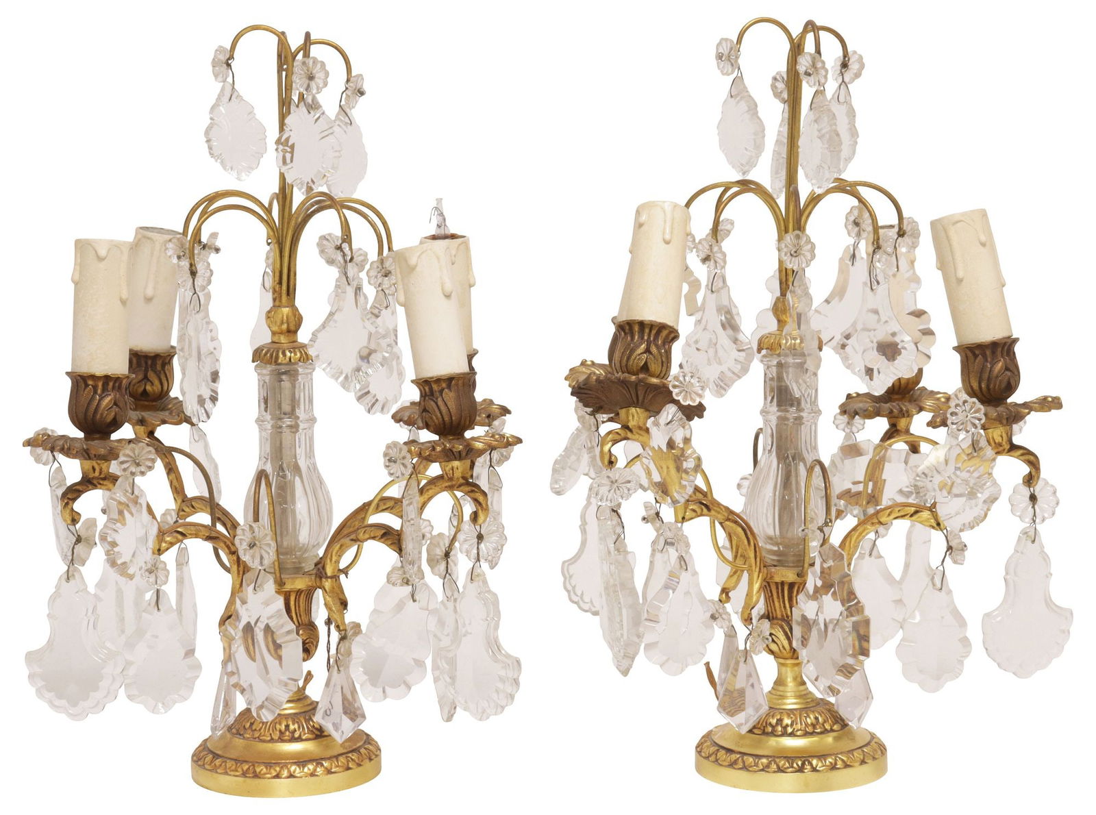 (2) FRENCH GILT-METAL & CRYSTAL 4-LIGHT GIRANDOLE TABLE LAMPS (1 of 3)
