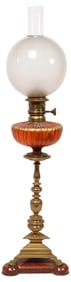 CONTINENTAL NAPOLEON III STYLE GLASS & BRASS OIL LAMP