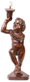 ITALIAN CARVED WOOD FIGURAL PUTTO 1-LIGHT TABLE LAMP