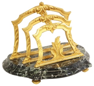 LOUIS XV STYLE GILT METAL & VERDE ANTICO MARBLE LETTER / STATIONARY RACK
