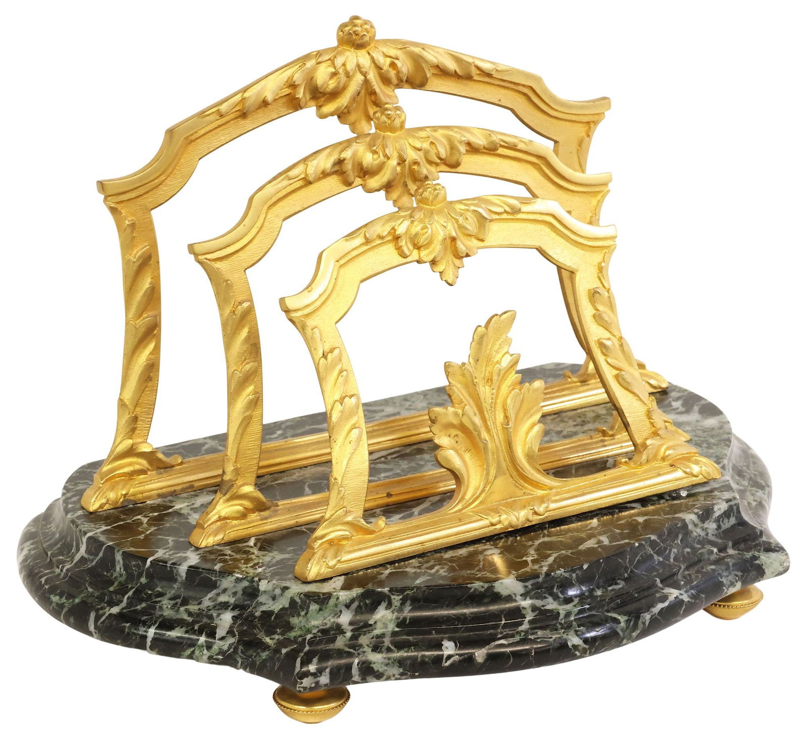 LOUIS XV STYLE GILT METAL & VERDE ANTICO MARBLE LETTER / STATIONARY RACK (1 of 3)