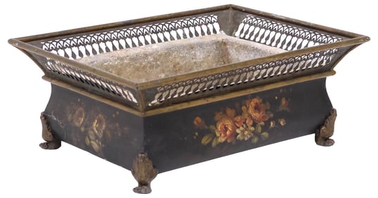 FRENCH EMPIRE STYLE TOLE PEINTE & GILT-METAL JARDINIERE
