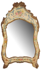 ITALIAN VENETIAN PARCEL GILT & POLYCHROME PAINTED MIRROR