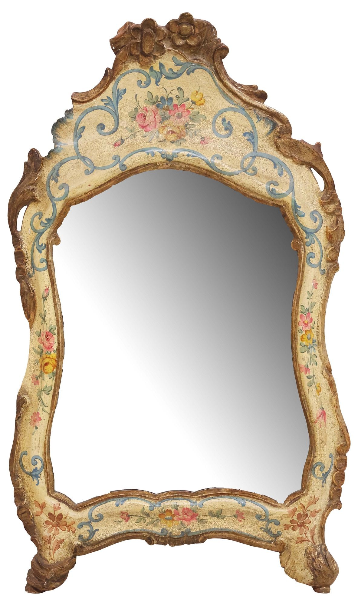 ITALIAN VENETIAN PARCEL GILT & POLYCHROME PAINTED MIRROR (1 of 3)