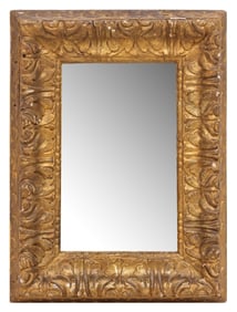 CONTINENTAL BAROQUE STYLE CARVED WOOD BEVELED MIRROR