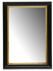 CONTINENTAL PARCEL GILT & BLACK PAINTED RECTANGULAR MIRROR