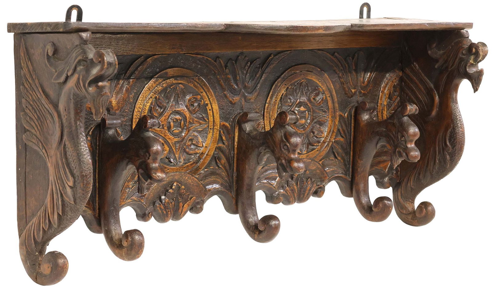ITALIAN RENAISSANCE REVIVAL CARVED WALNUT WALL-MOUNTED HAT RACK (1 of 4)