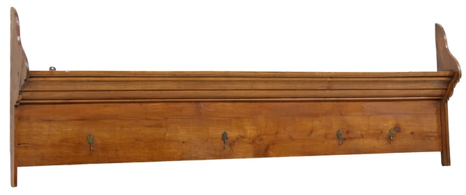 LARGE FRENCH PROVINCIAL FRUITWOOD WALL-HANGING COAT RACK, 77.25"W