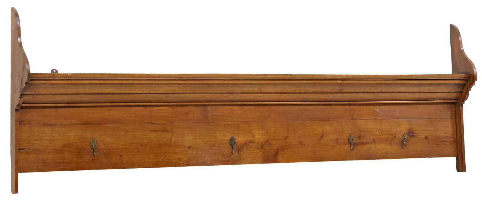 LARGE FRENCH PROVINCIAL FRUITWOOD WALL-HANGING COAT RACK, 77.25"W (1 of 3)