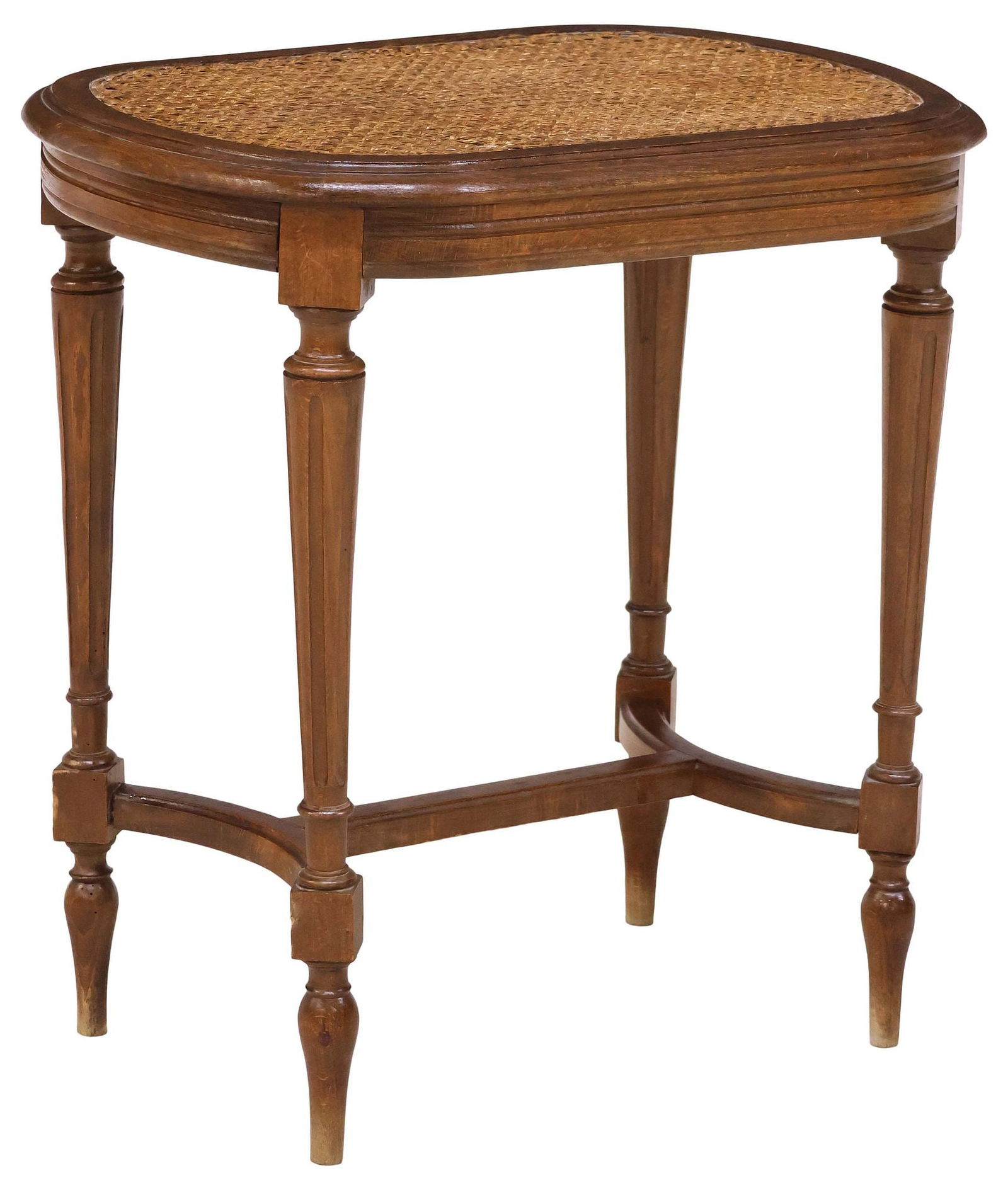 FRENCH LOUIS XVI STYLE CANE-TOP CARVED WALNUT SIDE TABLE (1 of 4)