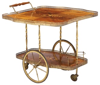 ITALIAN FLORAL MARQUETRY DROP-LEAF SERVICE TROLLEY / BAR CART