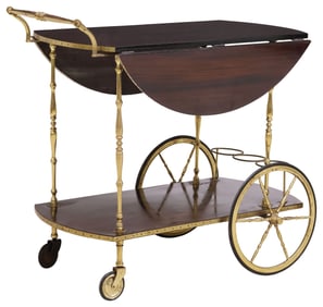 FRENCH MAHOGANY & GILT METAL 2-TIER BAR CART / SERVICE TROLLEY