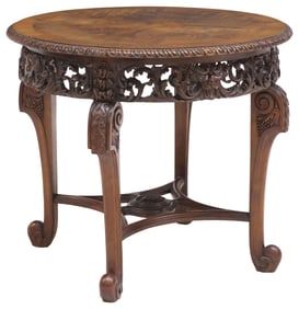 ROCOCO REVIVAL FIGURE CARVED WALNUT CENTER TABLE