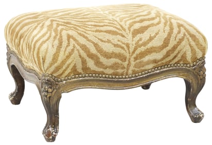 LOUIS XV STYLE ZEBRA-PRINT OTTOMAN/ FOOTSTOOL
