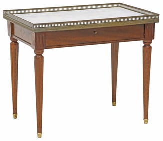 FRENCH LOUIS XVI STYLE MARBLE-TOP MAHOGANY SIDE TABLE
