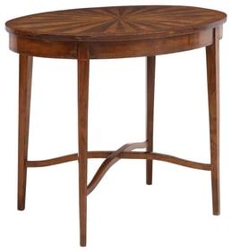 FRENCH PARQUETRY INLAID WALNUT OVAL SIDE TABLE