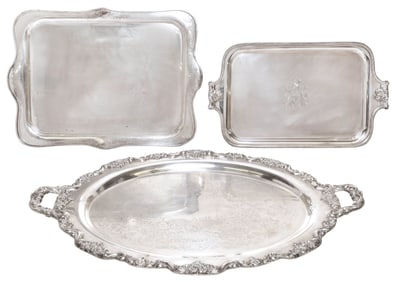 (3) LARGE AMERICAN SILVERPLATE SERVING TRAYS, WILCOX, TOWLE & FRIEDMAN CO.