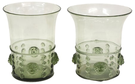 (2) CONTINENTAL MEDIEVAL-STYLE FOREST GREEN GLASS PRUNTS WINE COOLERS