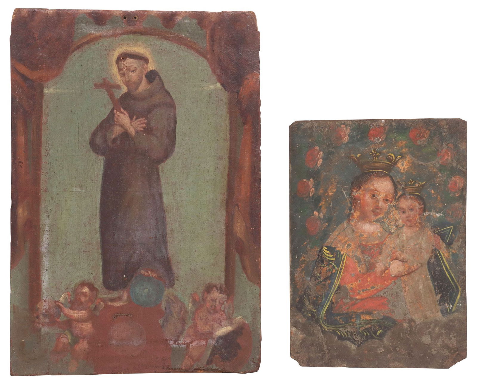 (2) OUR LADY OF REFUGE RETABLO & ST. FRANCIS OF ASSISI PAINTING, MEXICO (1 of 2)