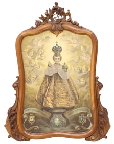 'HOLY INFANT OF PRAGUE' DEVOTIONAL PRINT IN ROCOCO STYLE CARVED FRAME