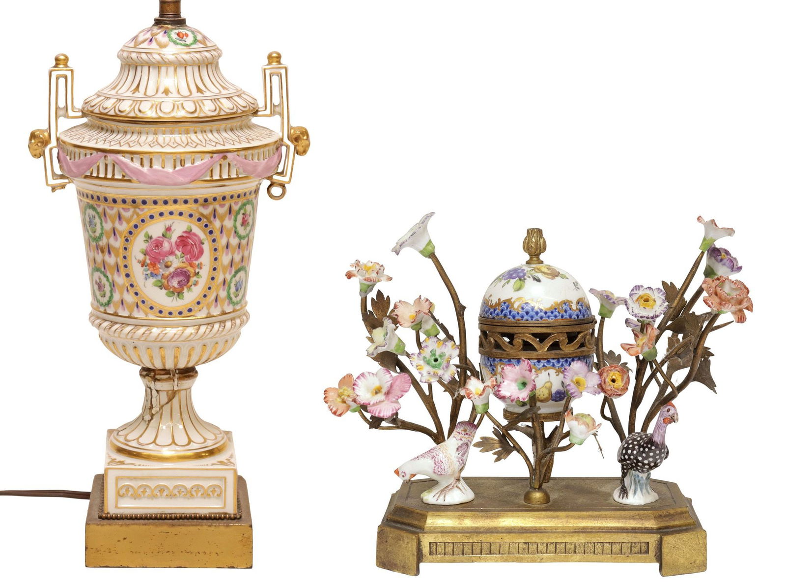 (2) CONTINENTAL PORCELAIN POMANDER BOX & MEISSEN STYLE LAMP, LOSS (1 of 10)