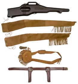 (5) TRIPLE K HOLSTER BELT/ HOLSTERS, HUNTING POUCH, AND RIFLE CASES