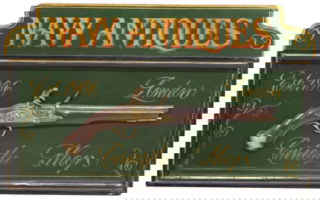 DECORATIVE ENGLISH PAINTED SHOP SIGN 'NAVY ANTIQUES'