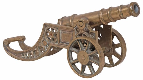 ENGLISH BRASS MINIATURE MODEL OF A CANNON & CARRIAGE