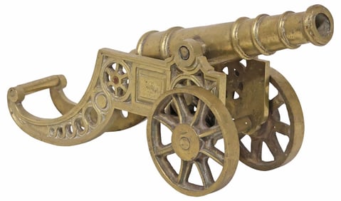ENGLISH BRASS MINIATURE MODEL OF A CANNON & CARRIAGE