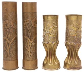 (4) WWI-ERA TRENCH ART ARTILLERY SHELL VASES