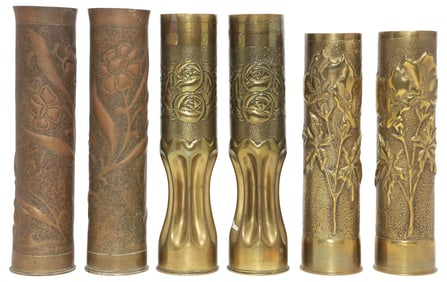 (6) FRENCH WWI-ERA TRENCH ART ARTILLERY SHELL VASES