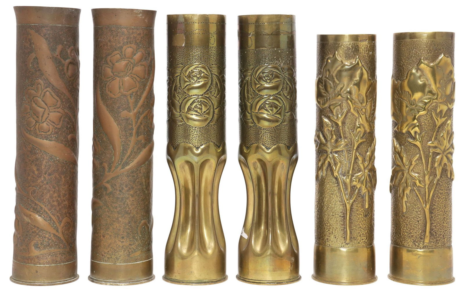 (6) FRENCH WWI-ERA TRENCH ART ARTILLERY SHELL VASES (1 of 3)