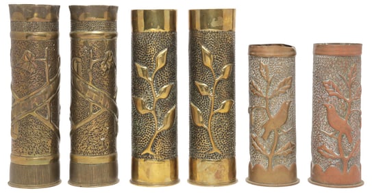 (6) FRENCH WWI-ERA TRENCH ART ARTILLERY SHELL VASES