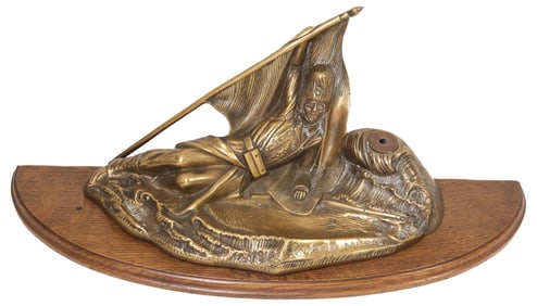 FRENCH GILT METAL WORLD WAR I DESK STAND WITH PEN HOLDER