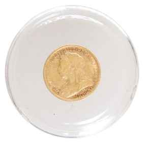 BRITISH 1900 GOLD 1/2 SOVEREIGN, 4 GRAMS