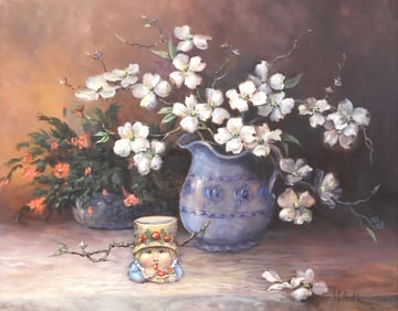 NANCY BERKHOUSE (TEXAS, 20TH C.) PAINTING, STILL LIFE WITH FLOWERS
