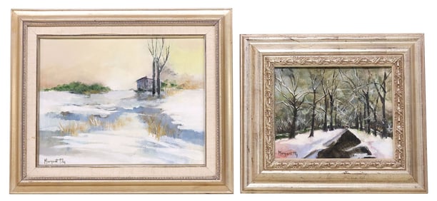 (2) MARGARET FLY (TEXAS, 1927-2013) WINTER LANDSCAPE PAINTINGS