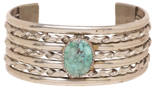NATIVE AMERICAN SILVER & TURQUOISE CUFF BRACELET