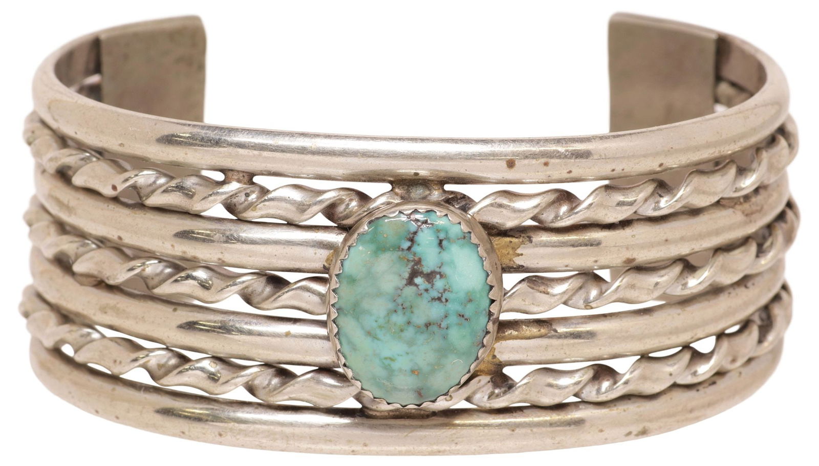 NATIVE AMERICAN SILVER & TURQUOISE CUFF BRACELET (1 of 4)