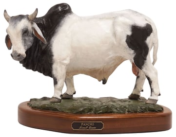 LENELL DEANE (TX, B. 1958) COLD-PAINTED BRAMHA BRONZE BULL SCULPTURE, 'PANCHO'