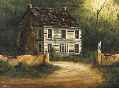 KEN FLEISCH (TX, 1943-2008) CABIN IN A VERDANT LANDSCAPE PAINTING