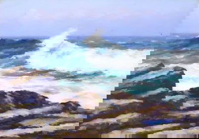 FRANCIS DIXON (1879-1967) OIL PAINTING, SEASCAPE WITH BREAKING WAVES