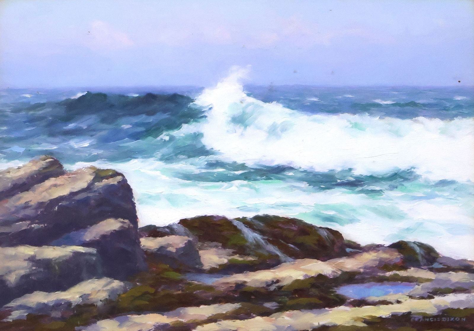 FRANCIS DIXON (1879-1967) OIL PAINTING, SEASCAPE WITH BREAKING WAVES (1 of 5)
