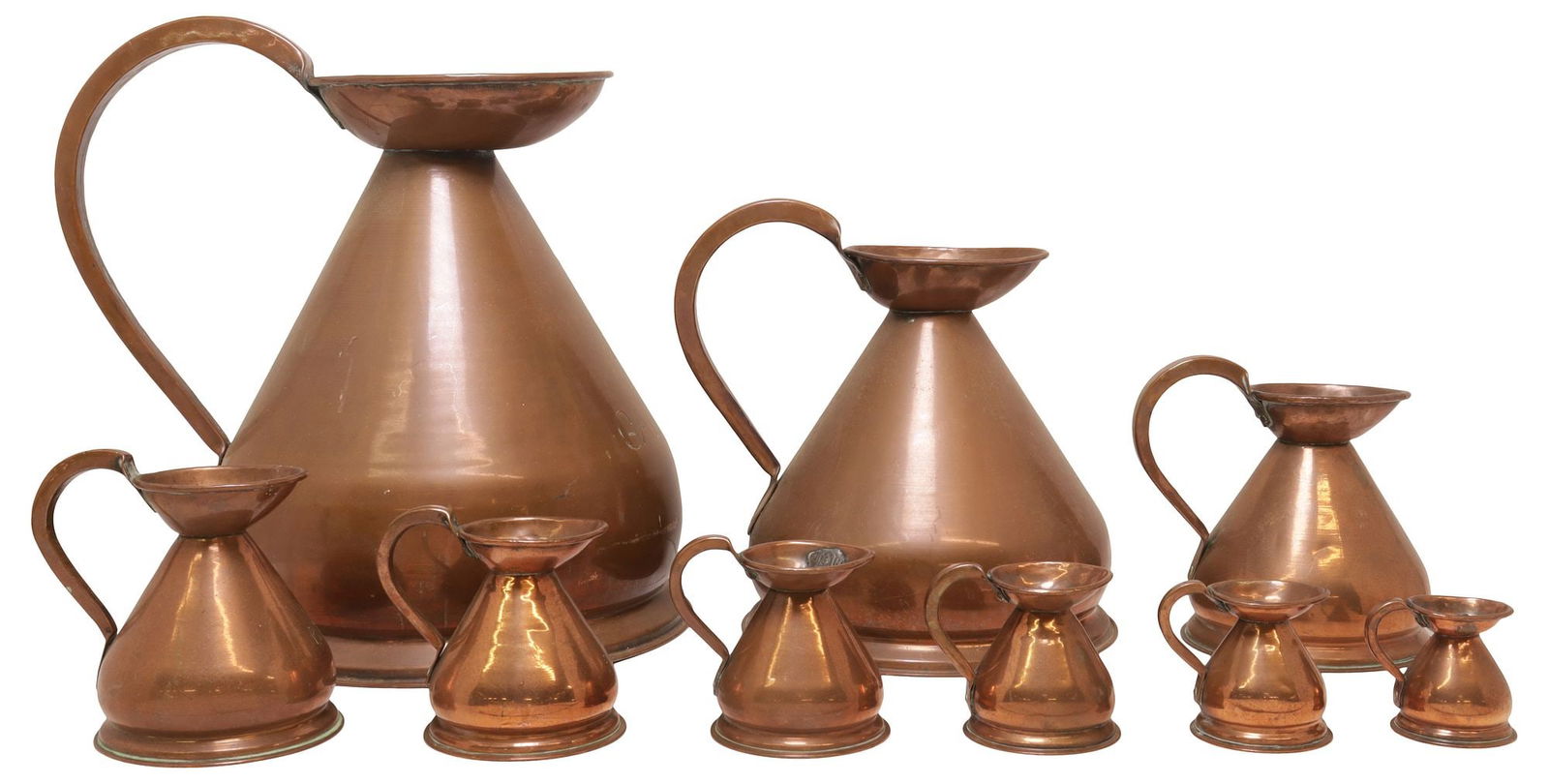 (9) ENGLISH VICTORIAN COPPER GRADUATED MEASURING JUGS (1 of 7)