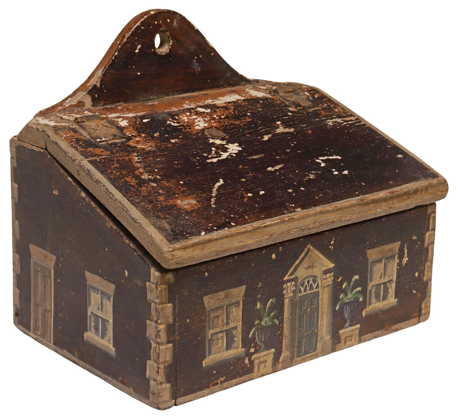 ENGLISH PAINT-DECORATED HOUSE FACADE CANDLE BOX (1 of 4)