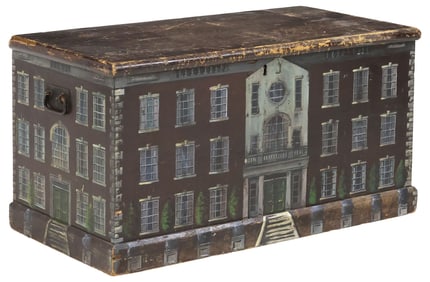 ENGLISH PAINT-DECORATED HOUSE FACADE STORAGE CHEST